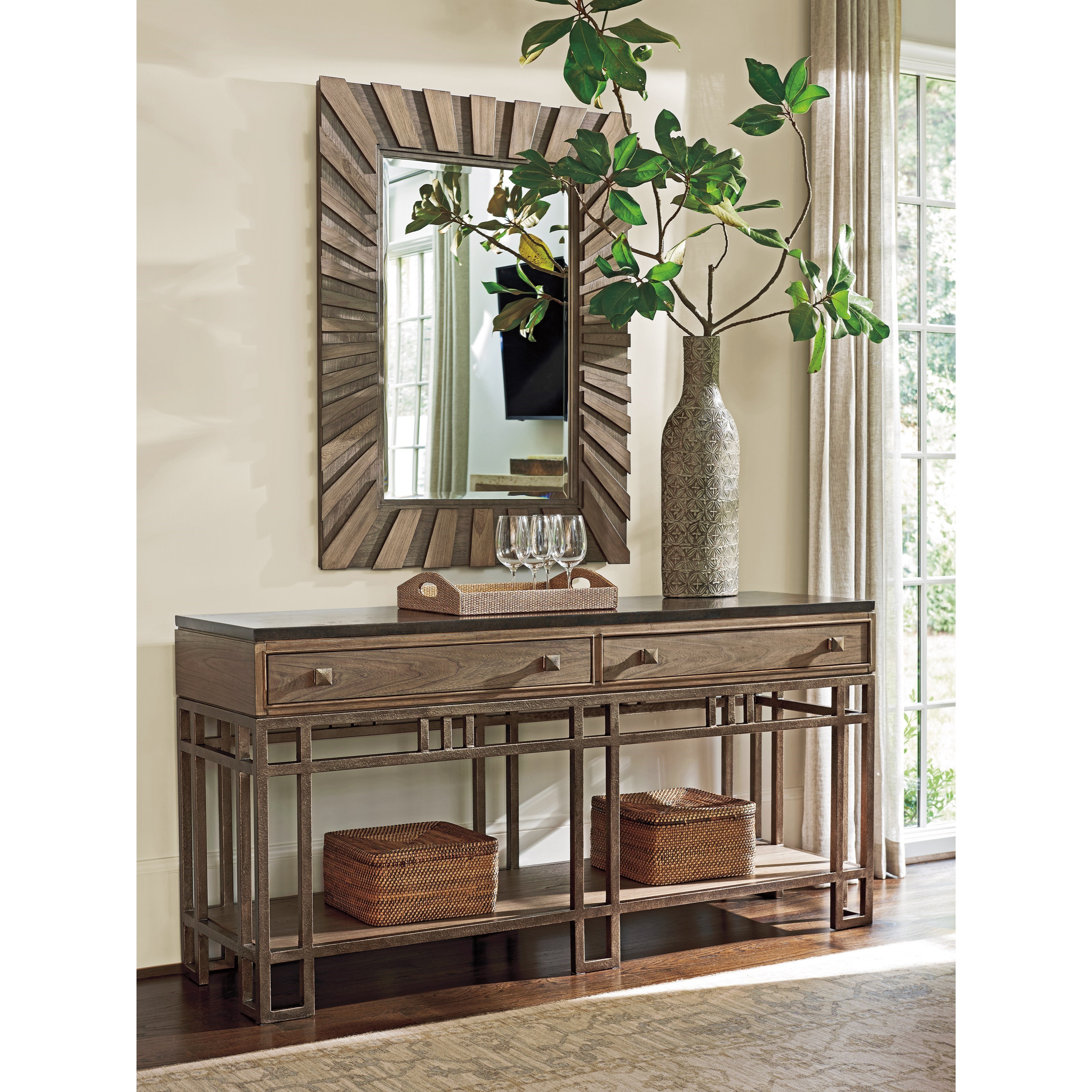 Tommy Bahama Home Cypress Point 561869 Twin Lakes Sideboard with Travertine Top and Silverware